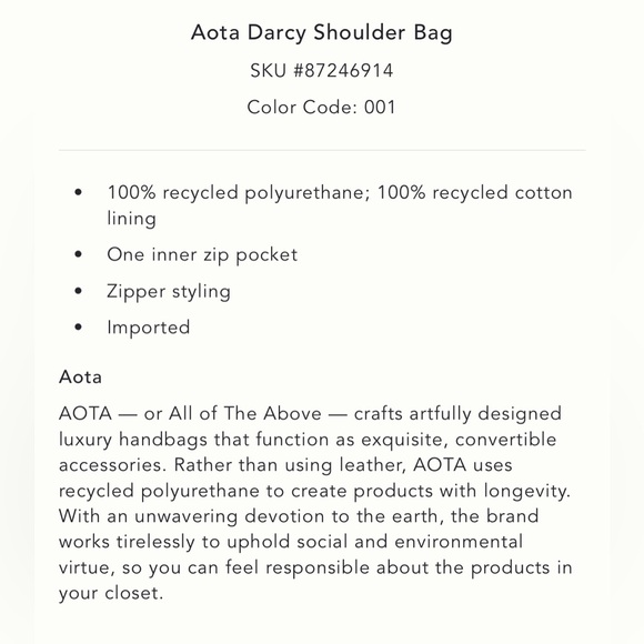 Anthropologie x Aota Darcy Shoulder Bag in Black NWT - Picture 3 of 15